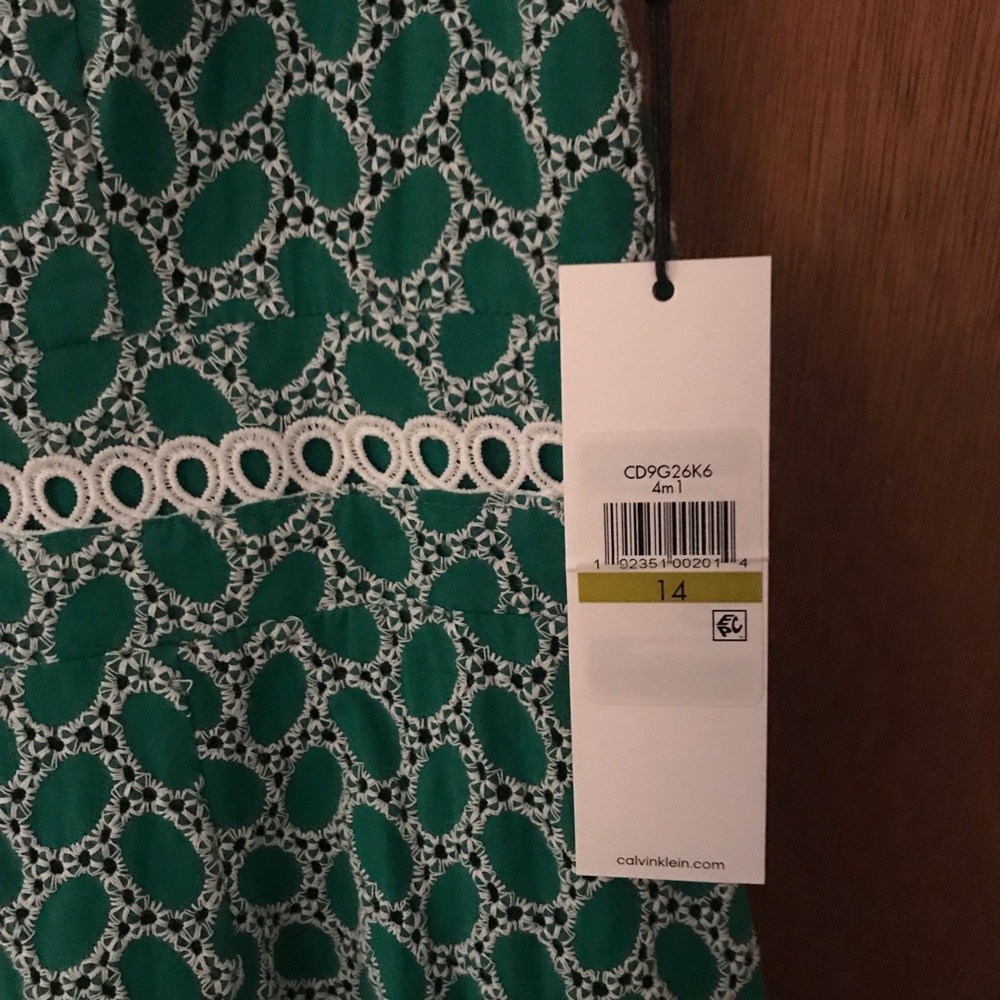 Women’s 14 CALVIN KLEIN Aria Cotton Eyelet St Patrick’s Swing Dance Dress NWT - Picture 6 of 16